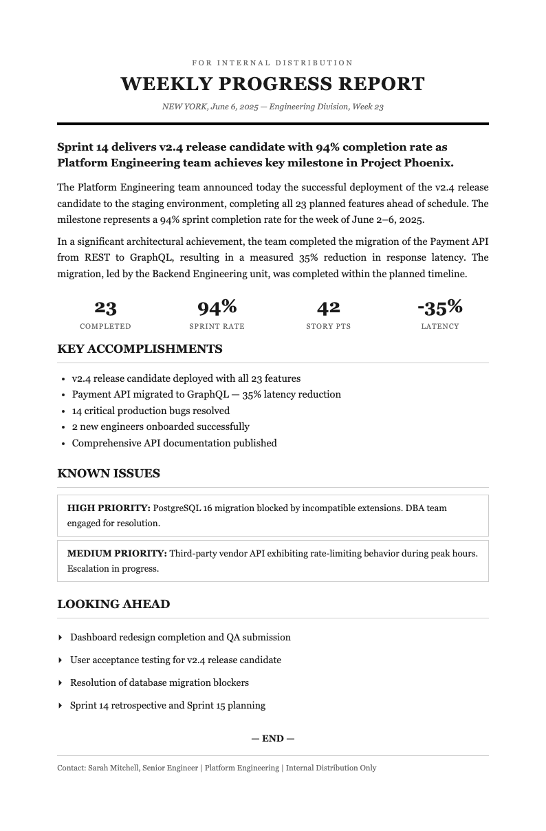 Press Release Weekly Report